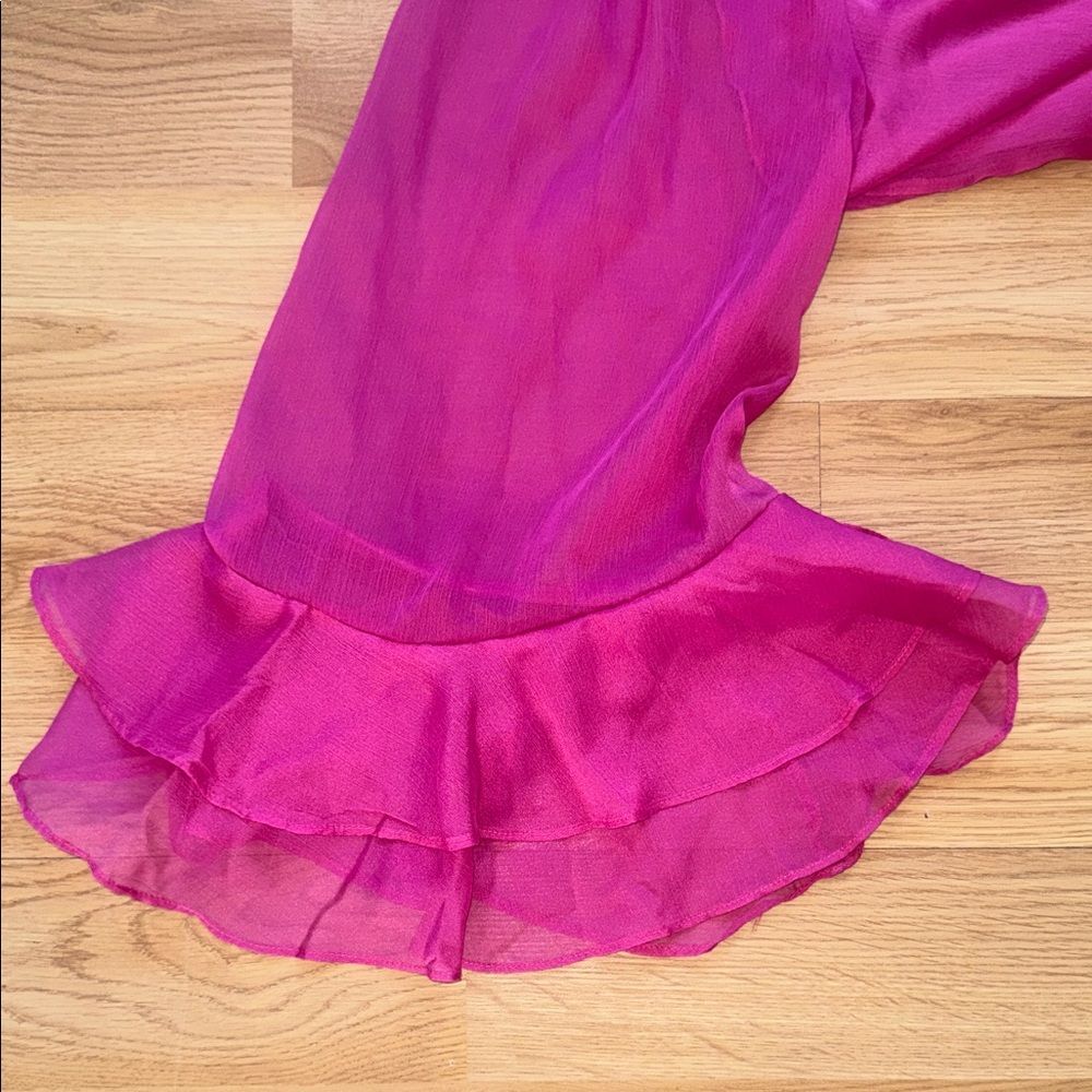 AQUA fuchsia Pink Ruffled Blouse Top Bell Sleeves Flowy Medium - Picture 4 of 6
